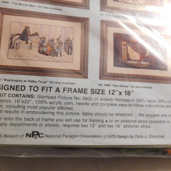 Paragon Spirit of '76 America PAUL REVERE Crewel Stitchery Kit Vintage 1973 - Picture 5 of 6